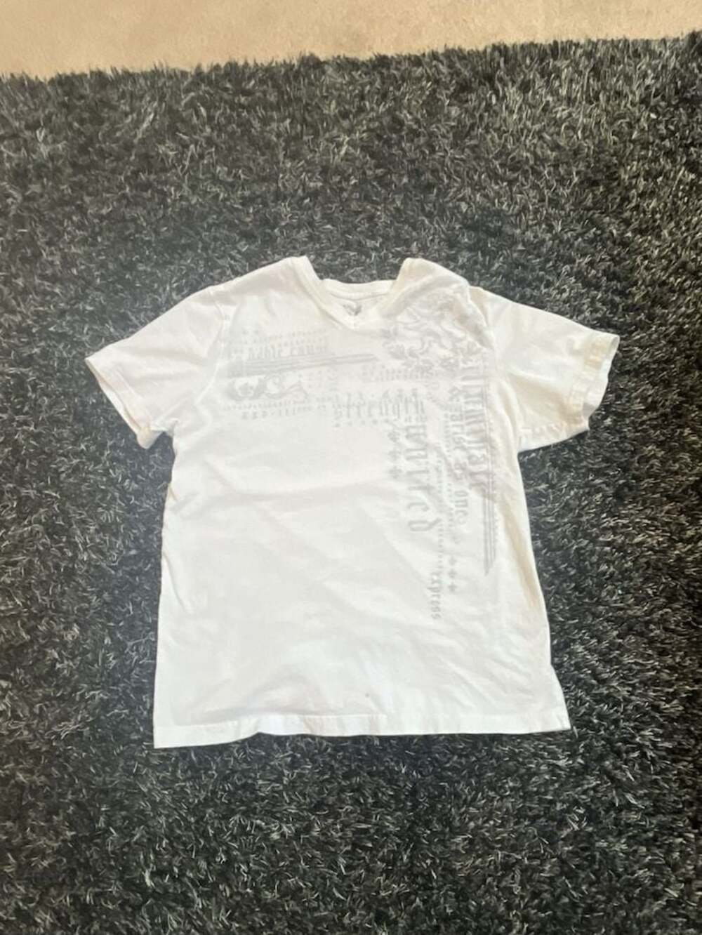 Express Men's White Graphic V-Neck T-Shirt with Strength Text Detail